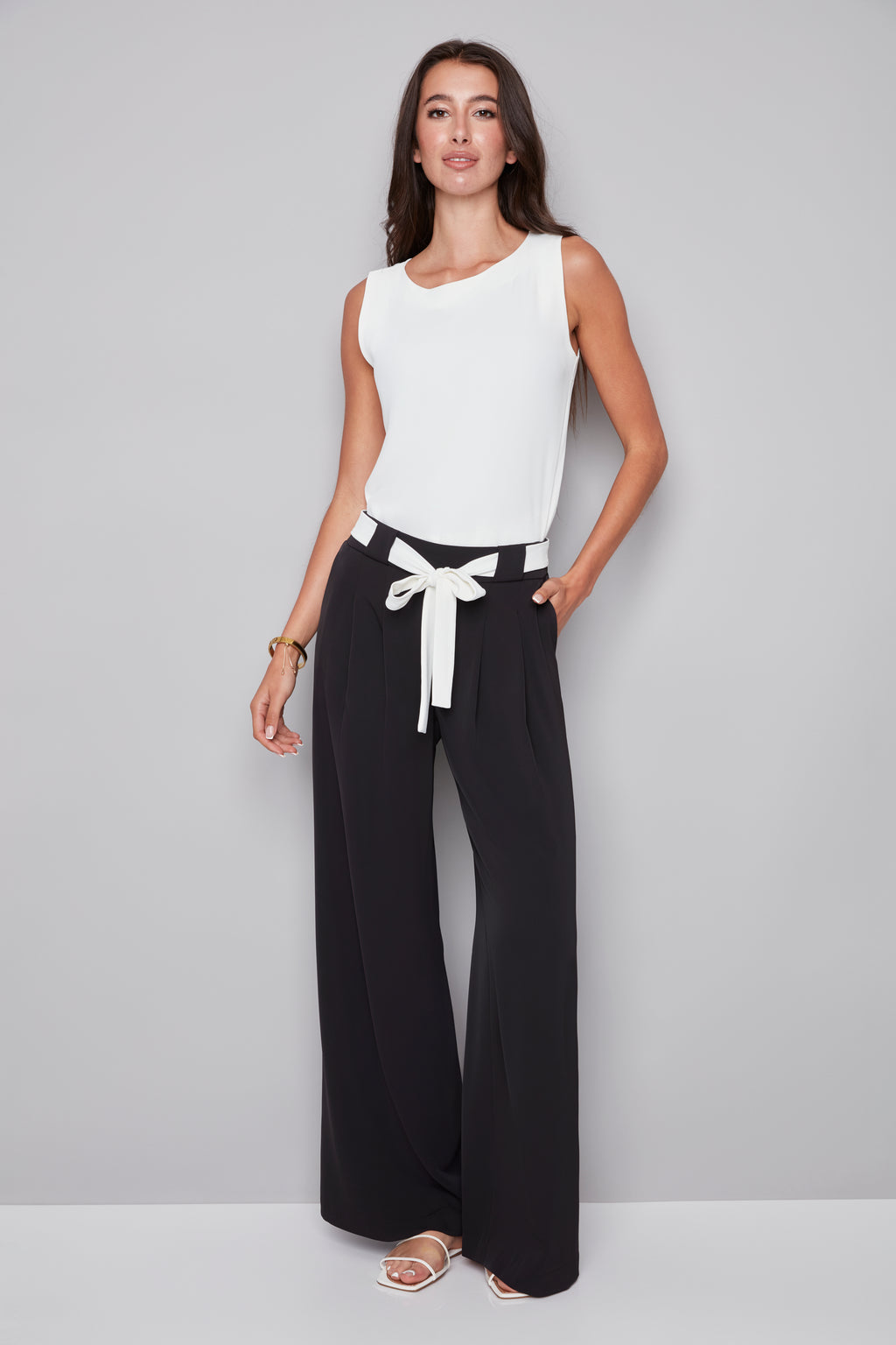 Fiona Vegan Silk Belted Wide Leg Pant