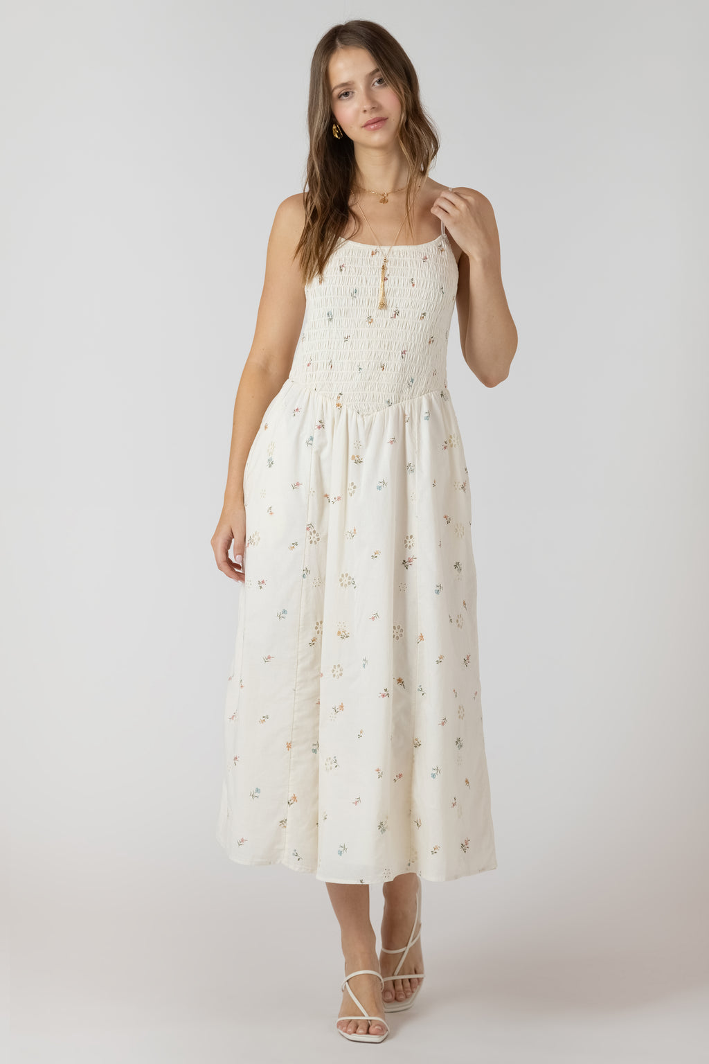 Smocked Detail Floral Midi Dress