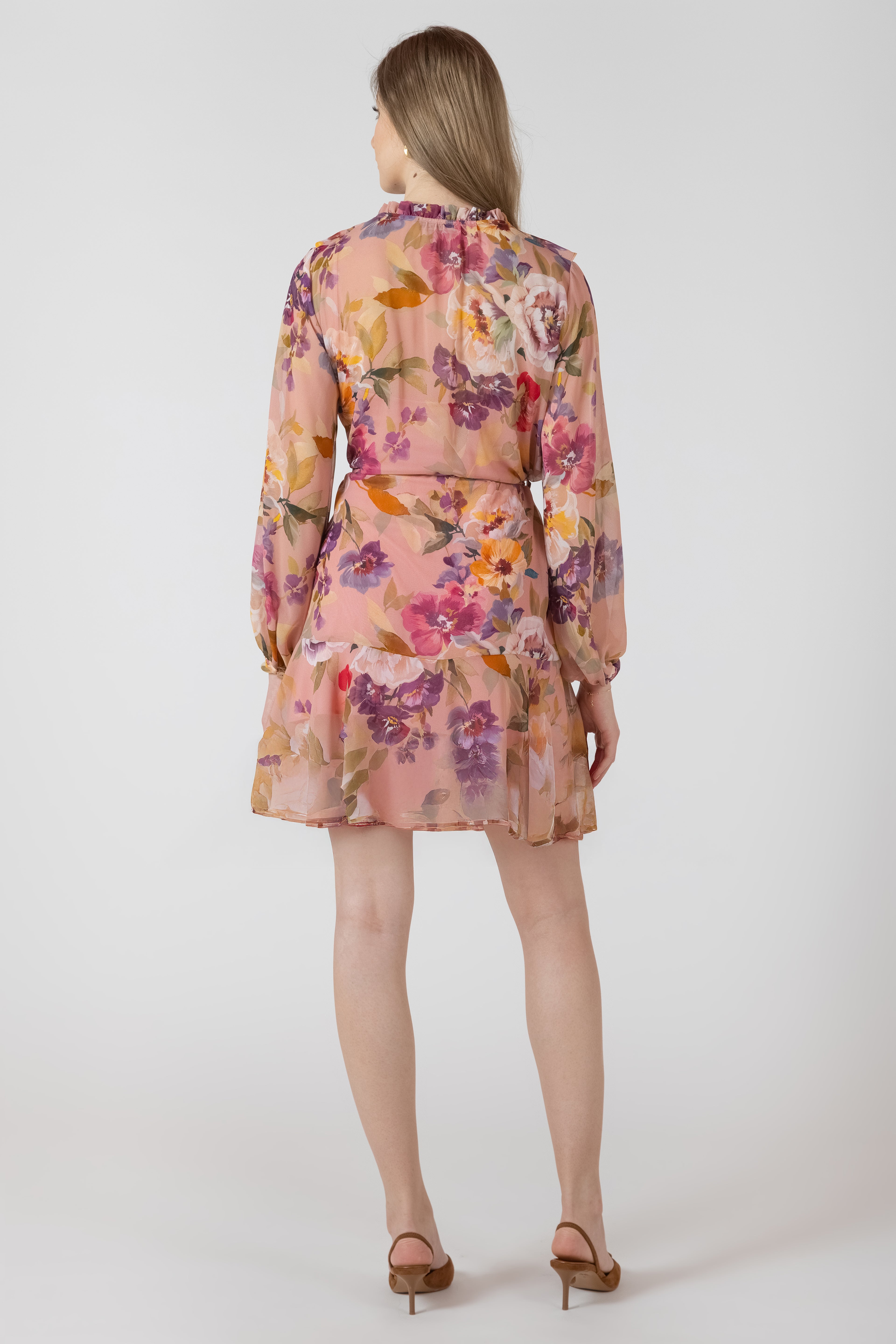 Ruffle Detail Belted Mini Dress