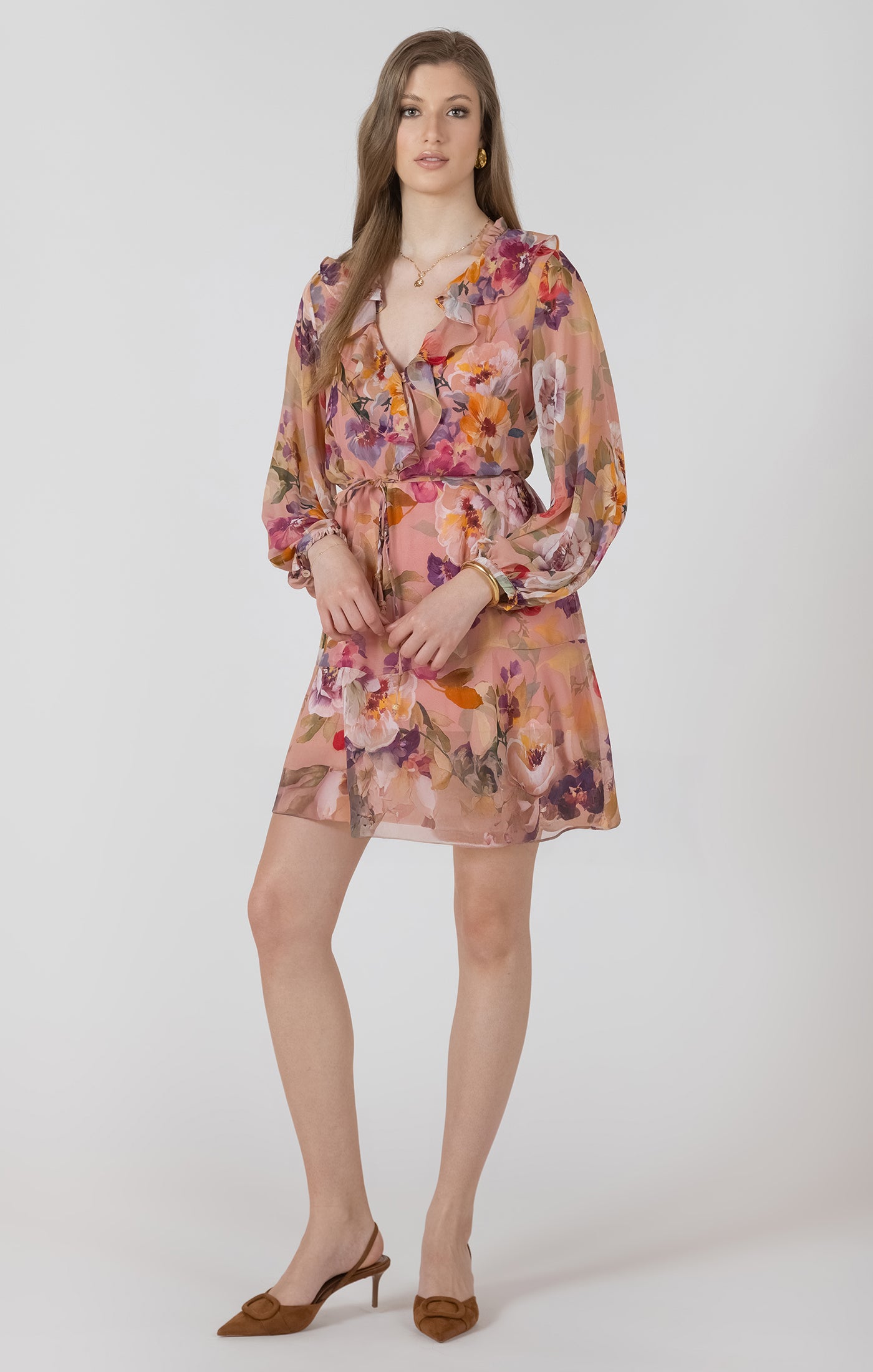 Ruffle Detail Belted Mini Dress