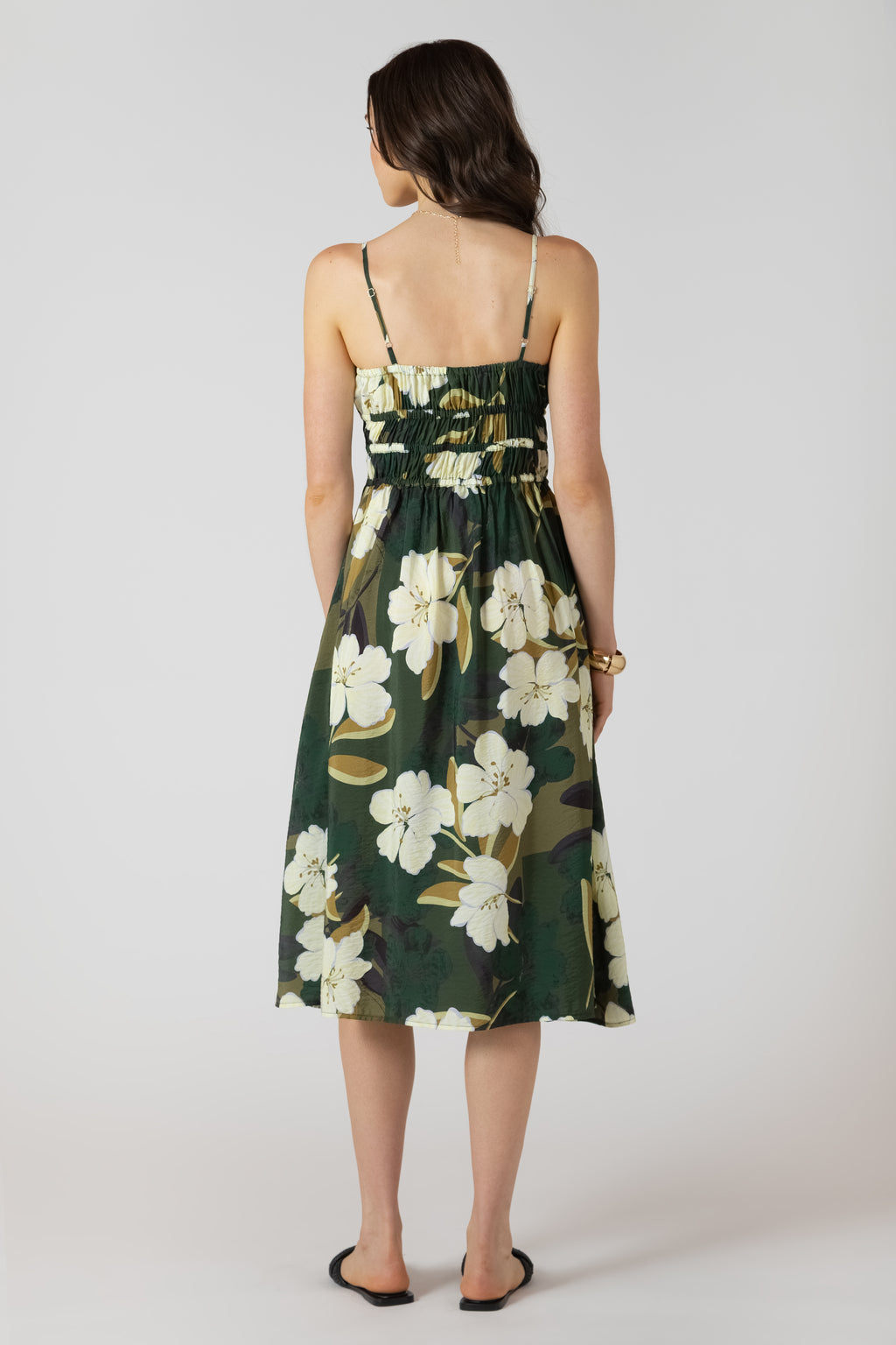 Elastic Waist Floral Midi Dress