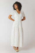 Button Smocked Ditsy Floral Maxi Dress