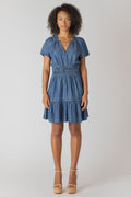 Smocked Waist Tiered Denim Mini Dress