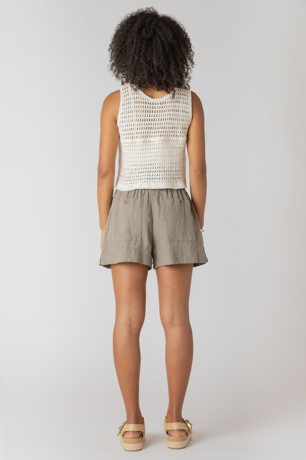 Mid-Rise Elastic Waist Button Detail Shorts