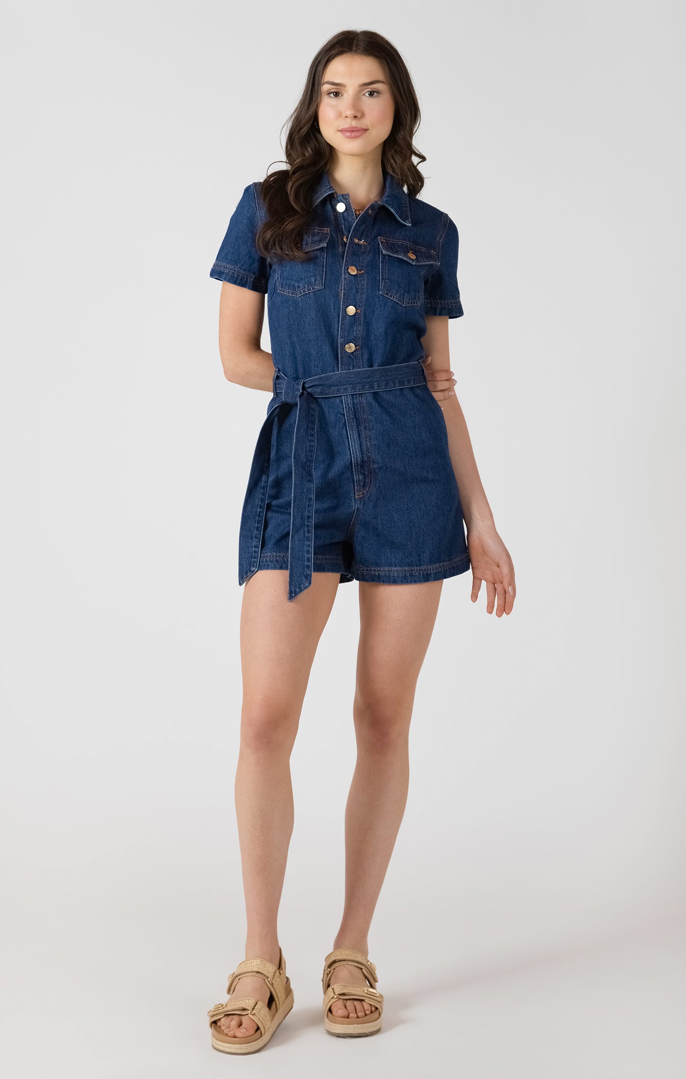 Belted Utility Denim Romper