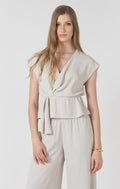 Drapey Wrap Tie Waist Sleeveless Blouse
