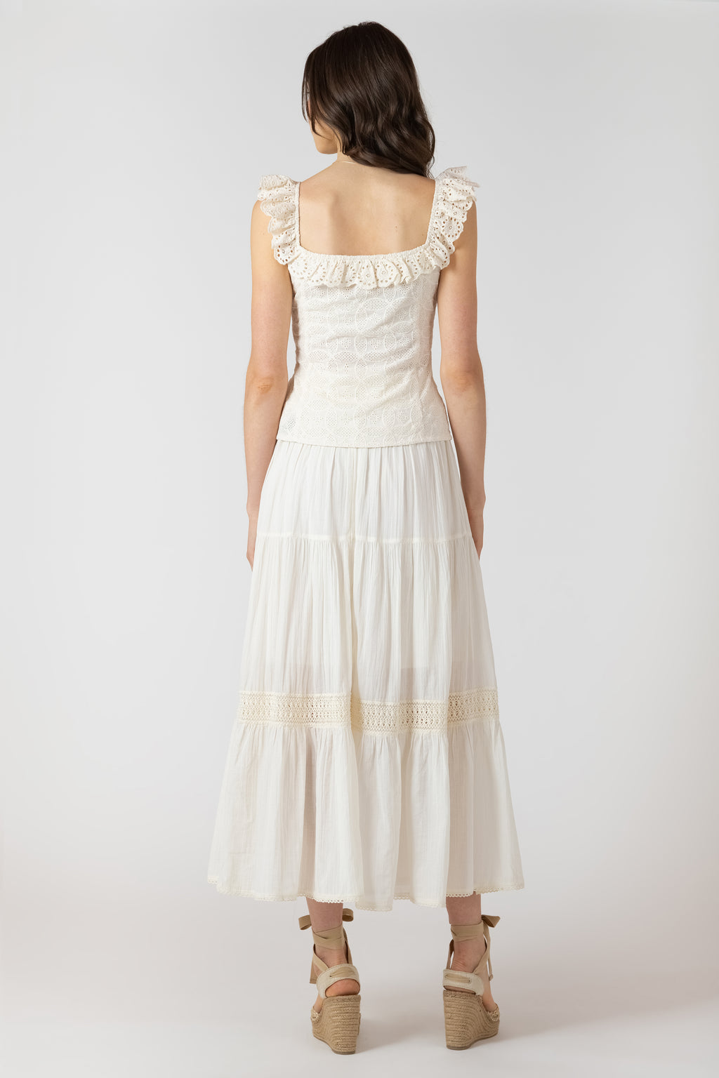 Button Front Ruffle Collar Eyelet Tank