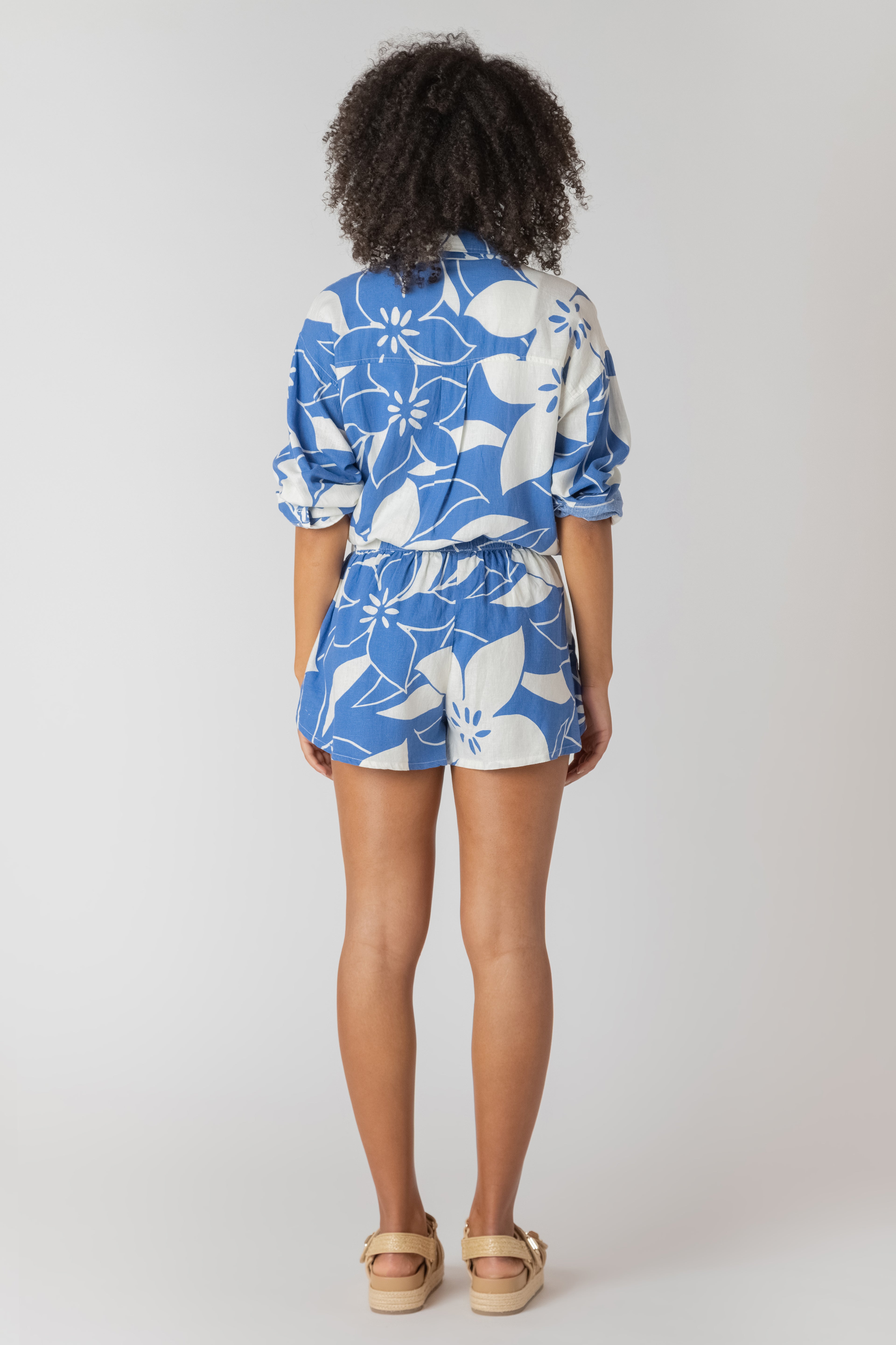 Button Front Bold Print Linen Shirt