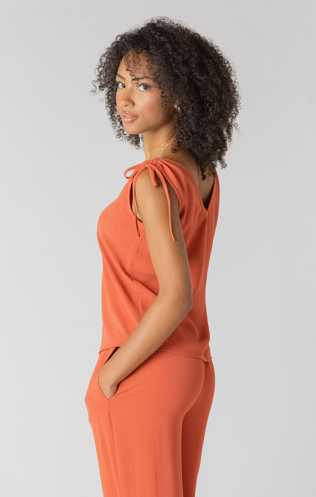 V-Neck Tie Shoulder Top