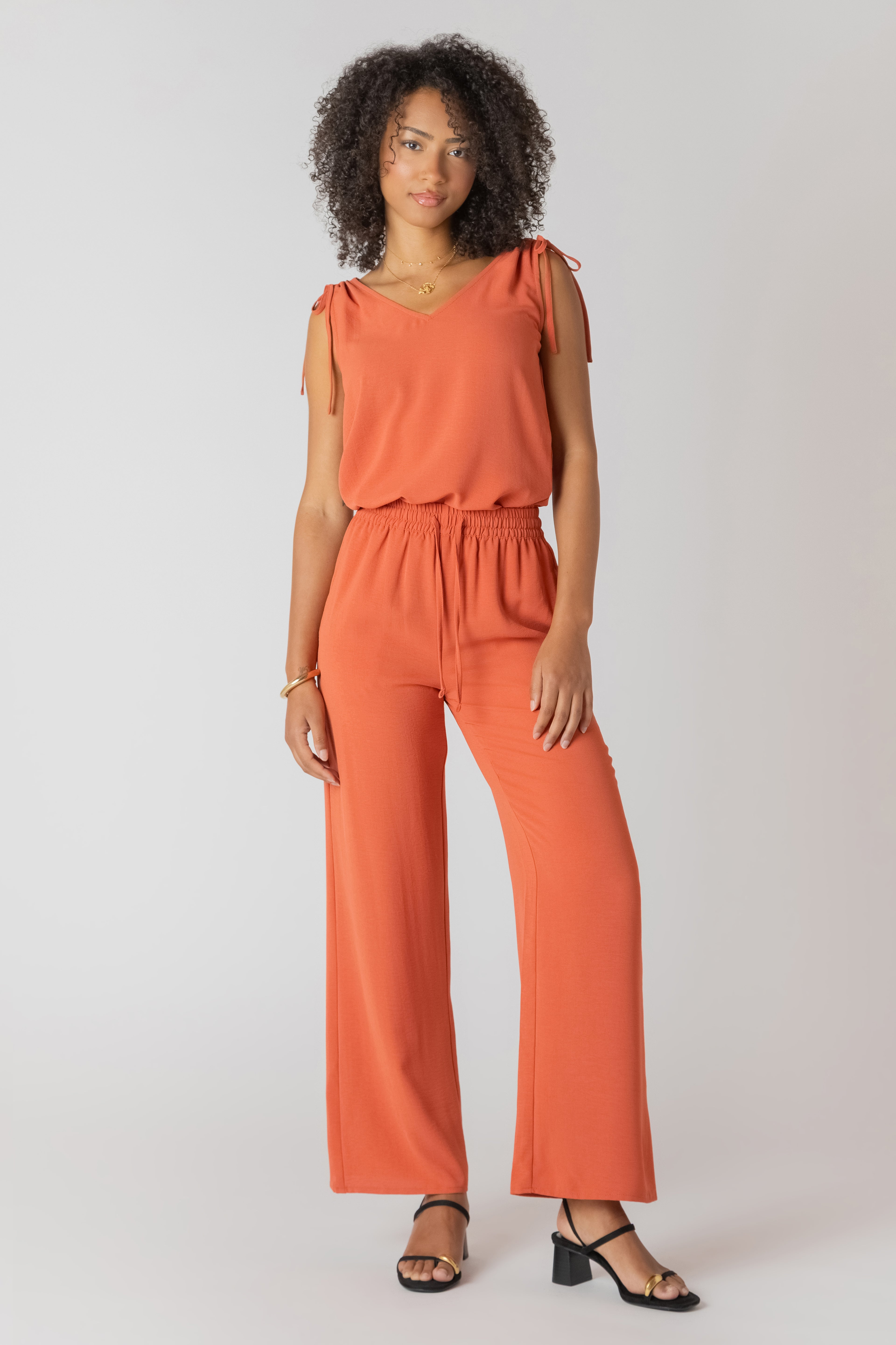 V-Neck Tie Shoulder Top