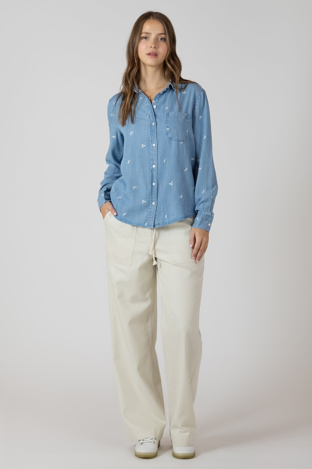 Embroidered Button Front Shirt