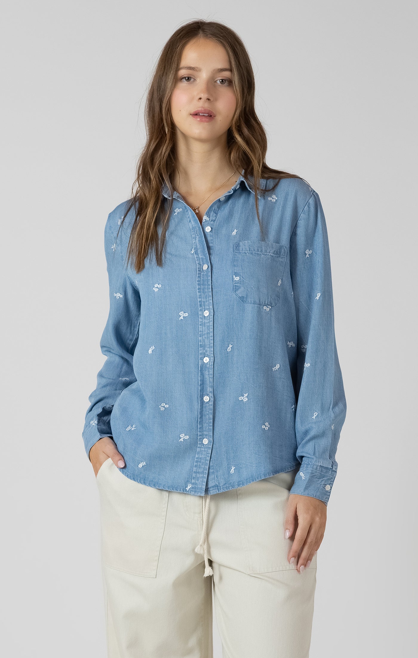 Embroidered Button Front Shirt