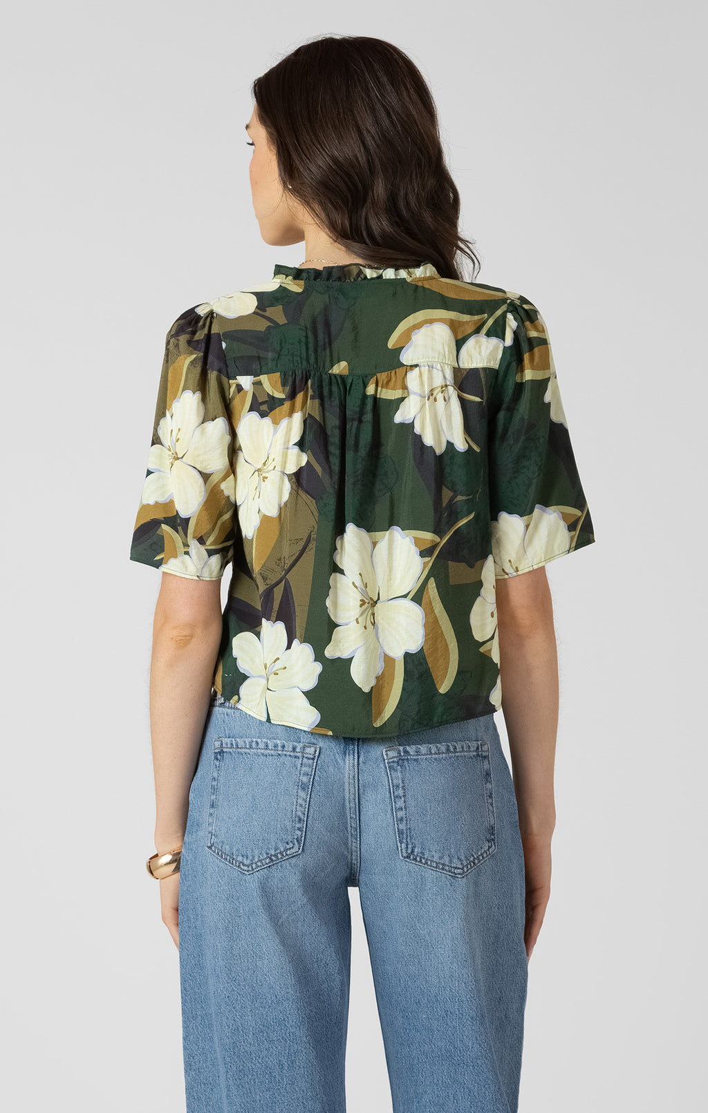 Button Front Ruffle Trim Blouse
