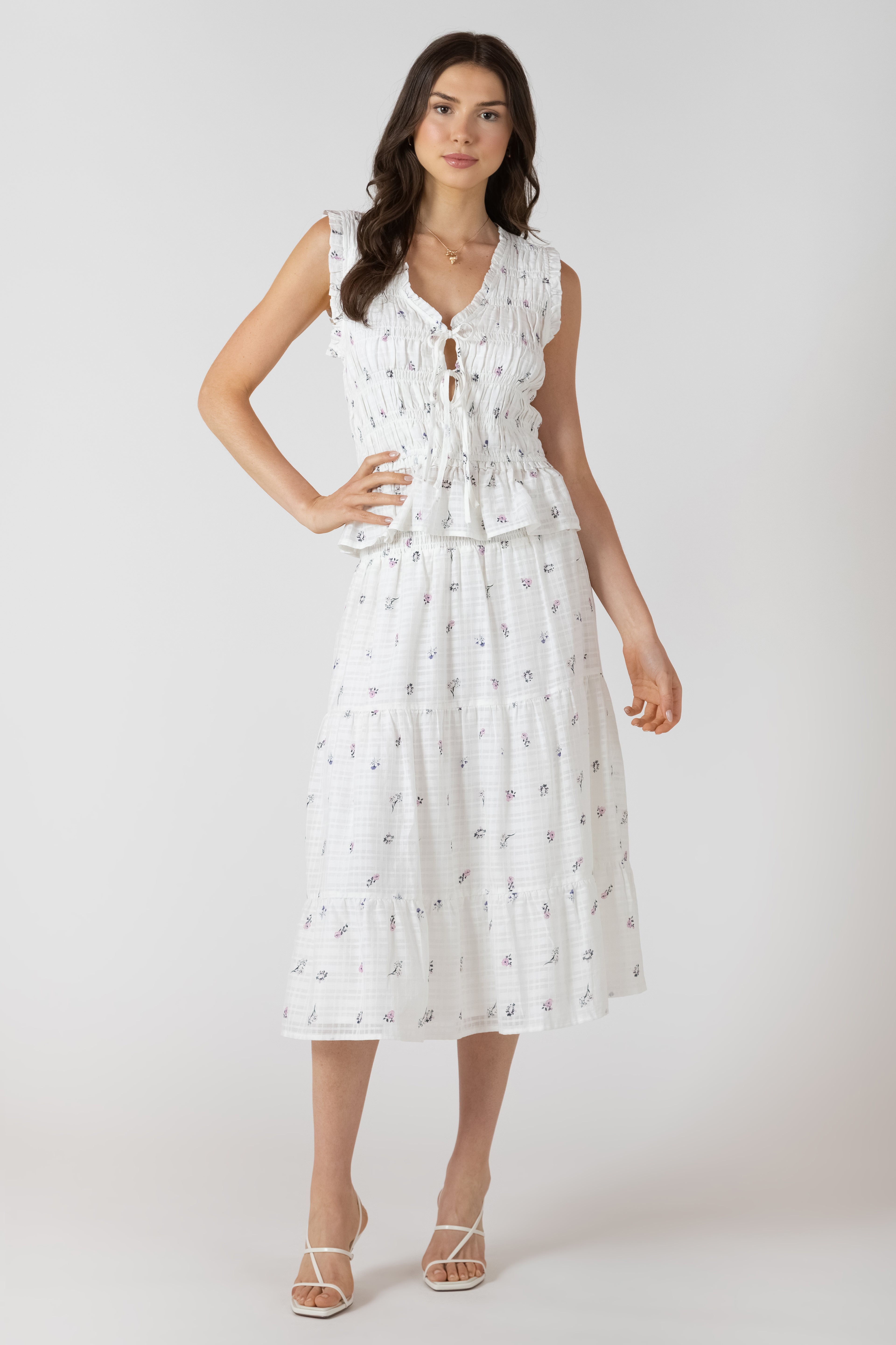 Elastic Detail Tie-Front Tank Top