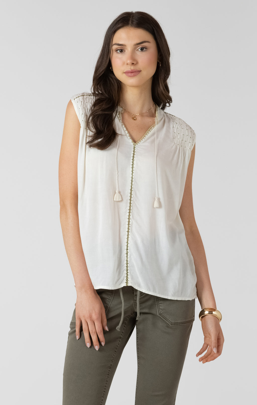 Beaded Contrast Trim Blouse