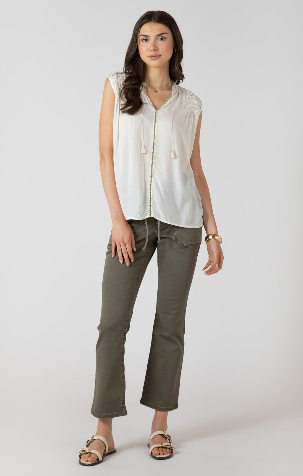 Beaded Contrast Trim Blouse