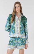 Silky Scarf Print Button Front Blouse