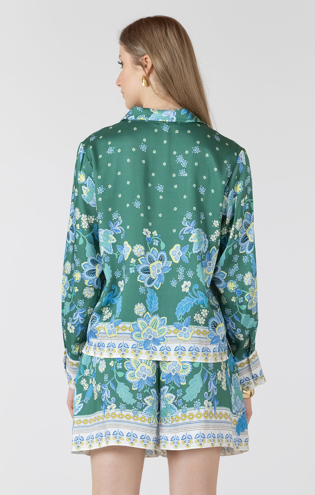 Silky Scarf Print Button Front Blouse