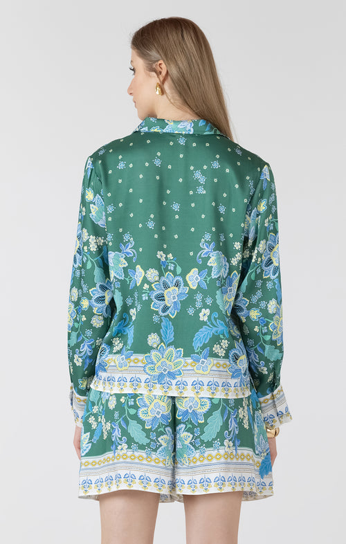 Silky Scarf Print Button Front Blouse