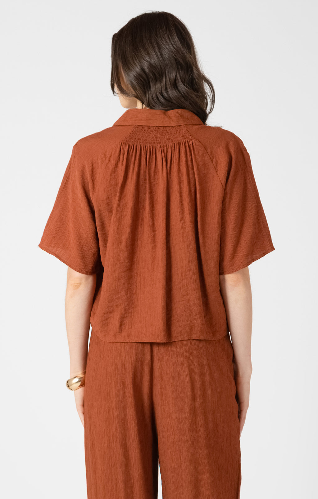 Short Sleeve V-Neck Button-Up Blouse