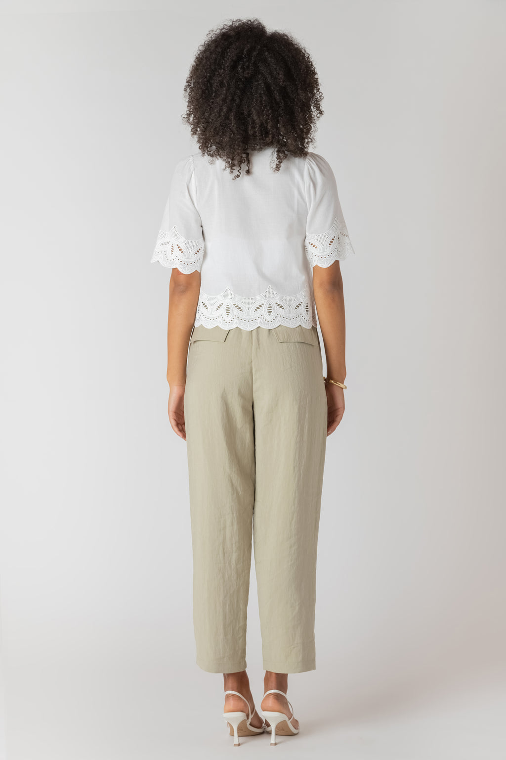 Eyelet Trim Short Sleeve Blouse