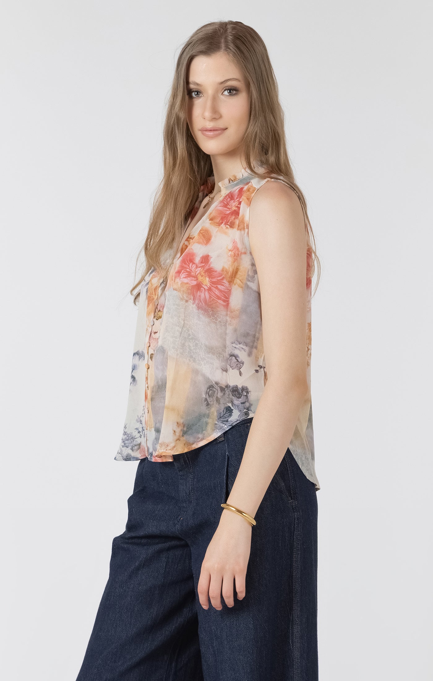 Flowy Button Front Sleeveless Blouse