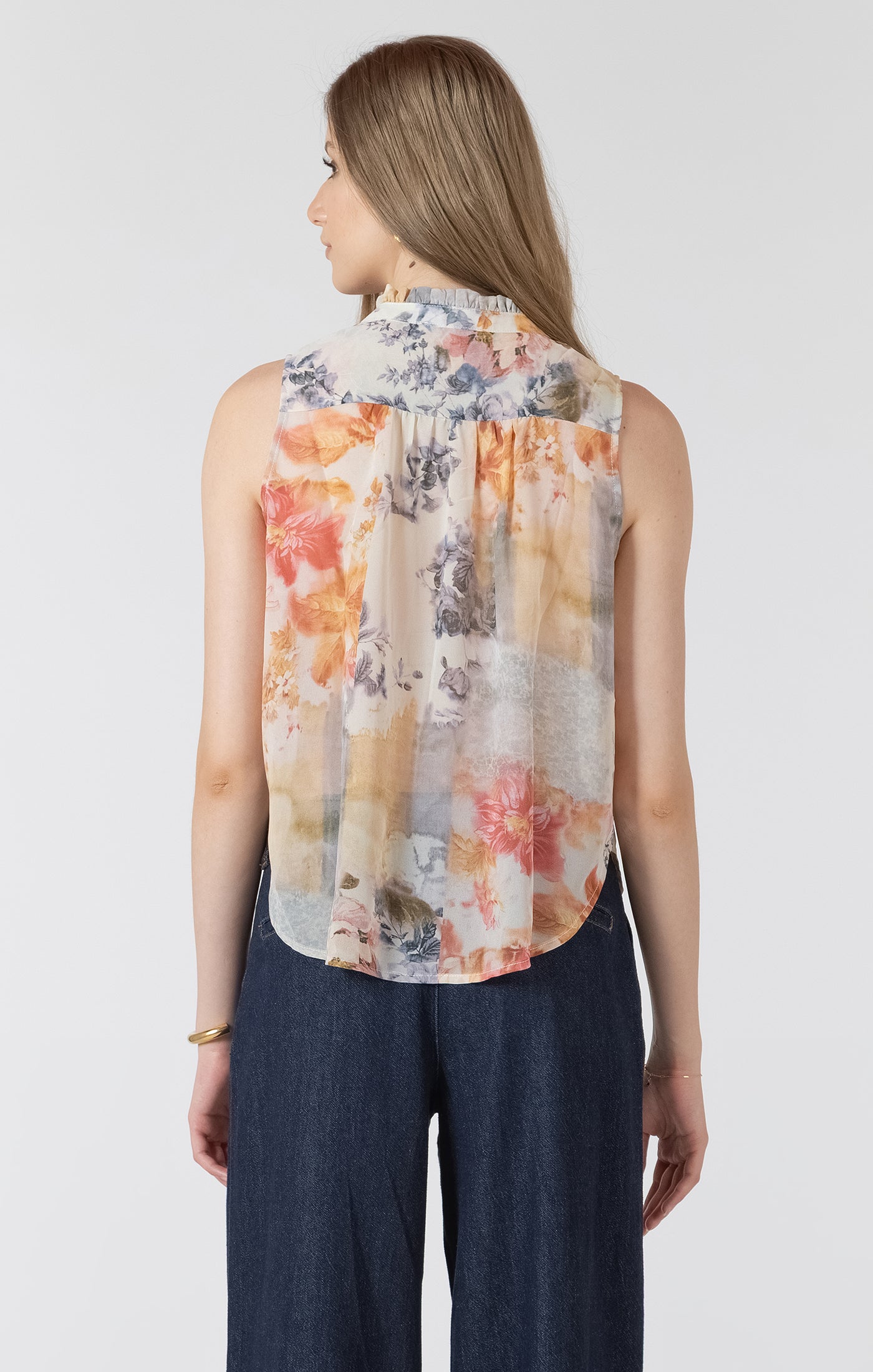 Flowy Button Front Sleeveless Blouse