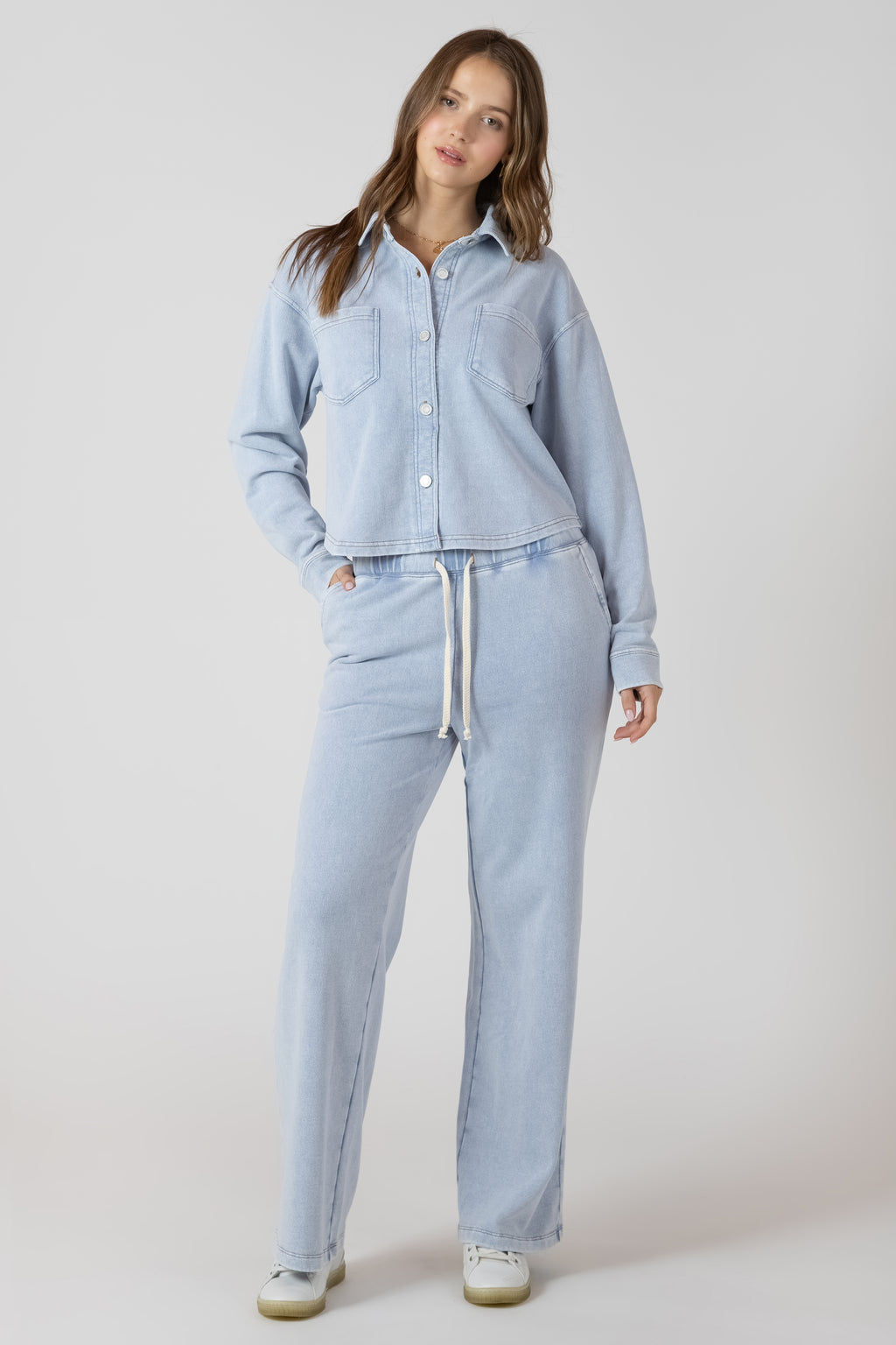 Cropped Knit Denim Overshirt