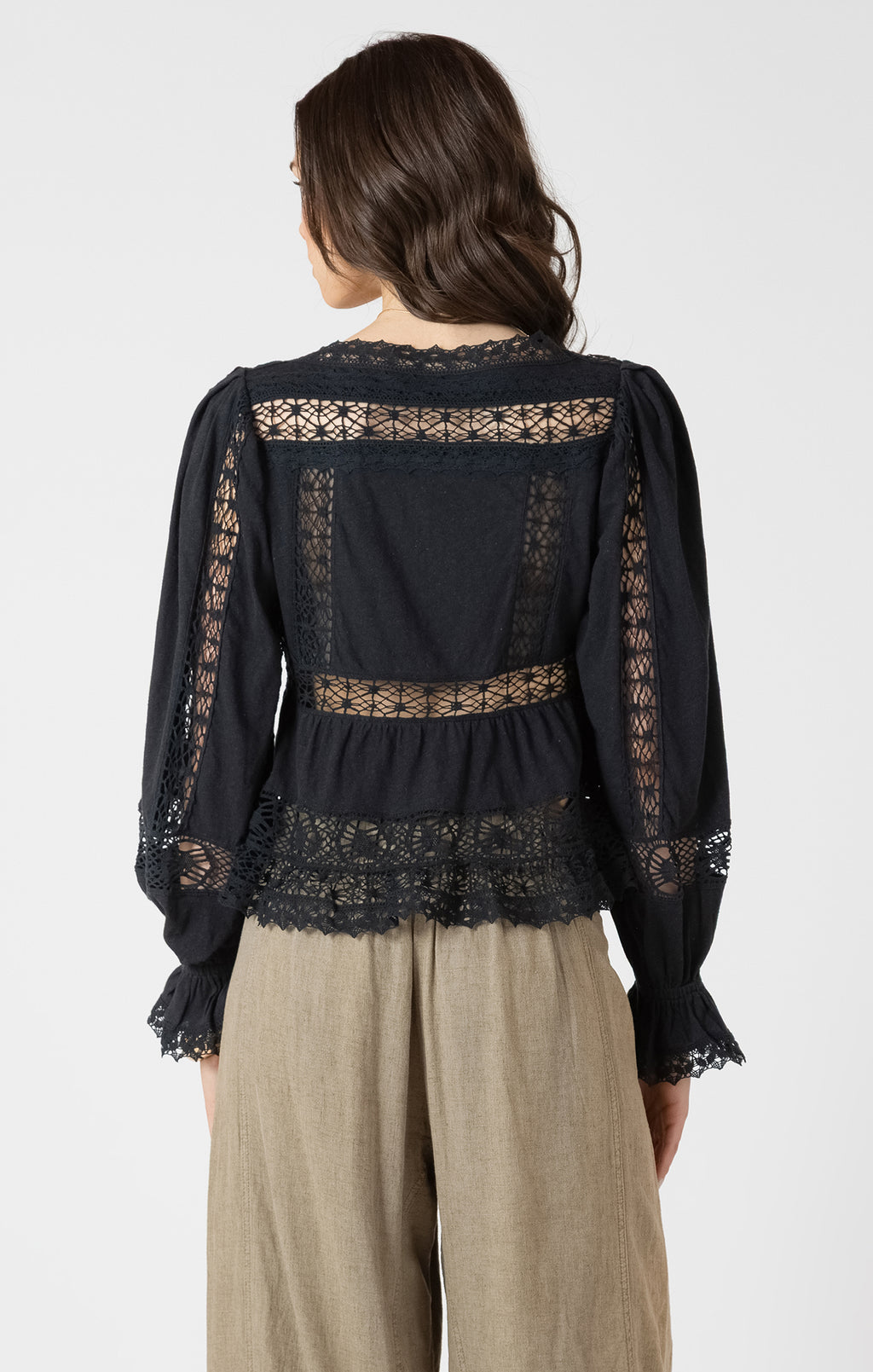 Mixed Fabric Lace Trim Top