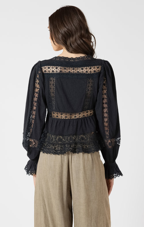 Mixed Fabric Lace Trim Top