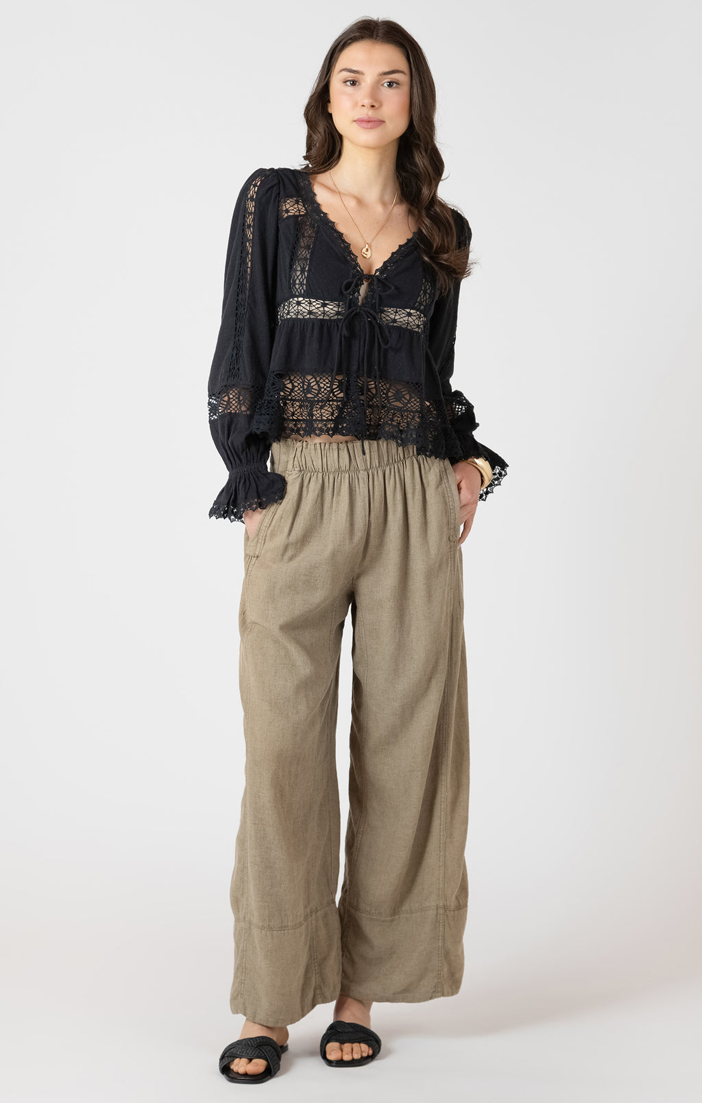 Mixed Fabric Lace Trim Top