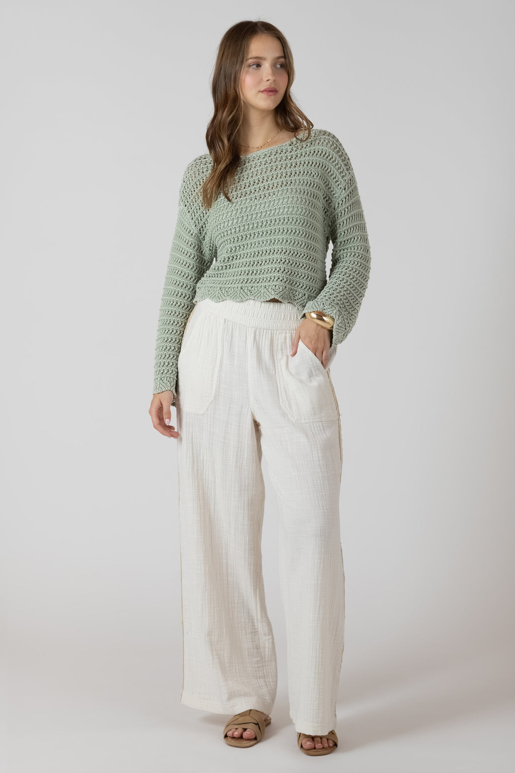 Scalloped Hem Open Stitch Sweater