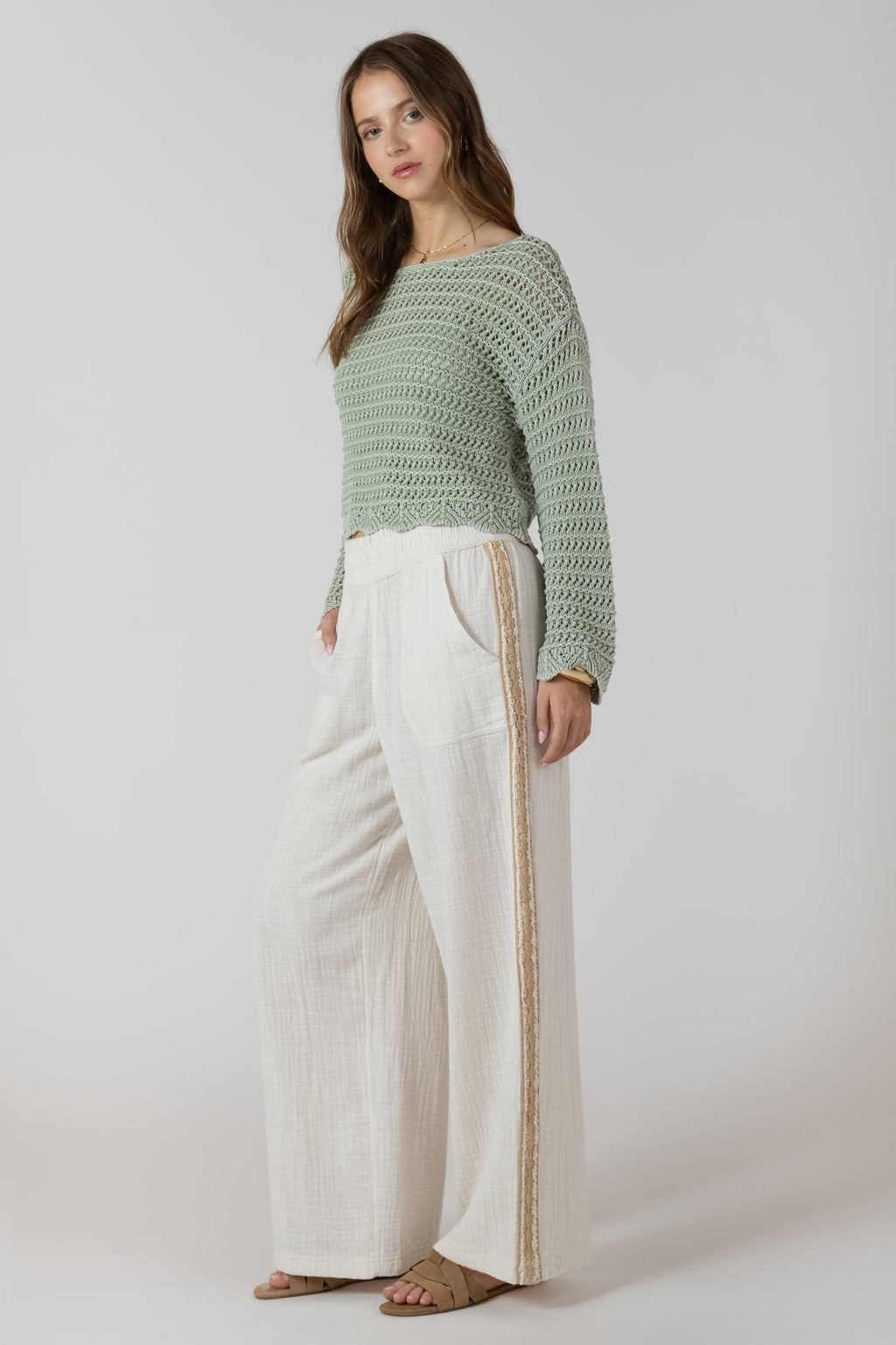 Scalloped Hem Open Stitch Sweater