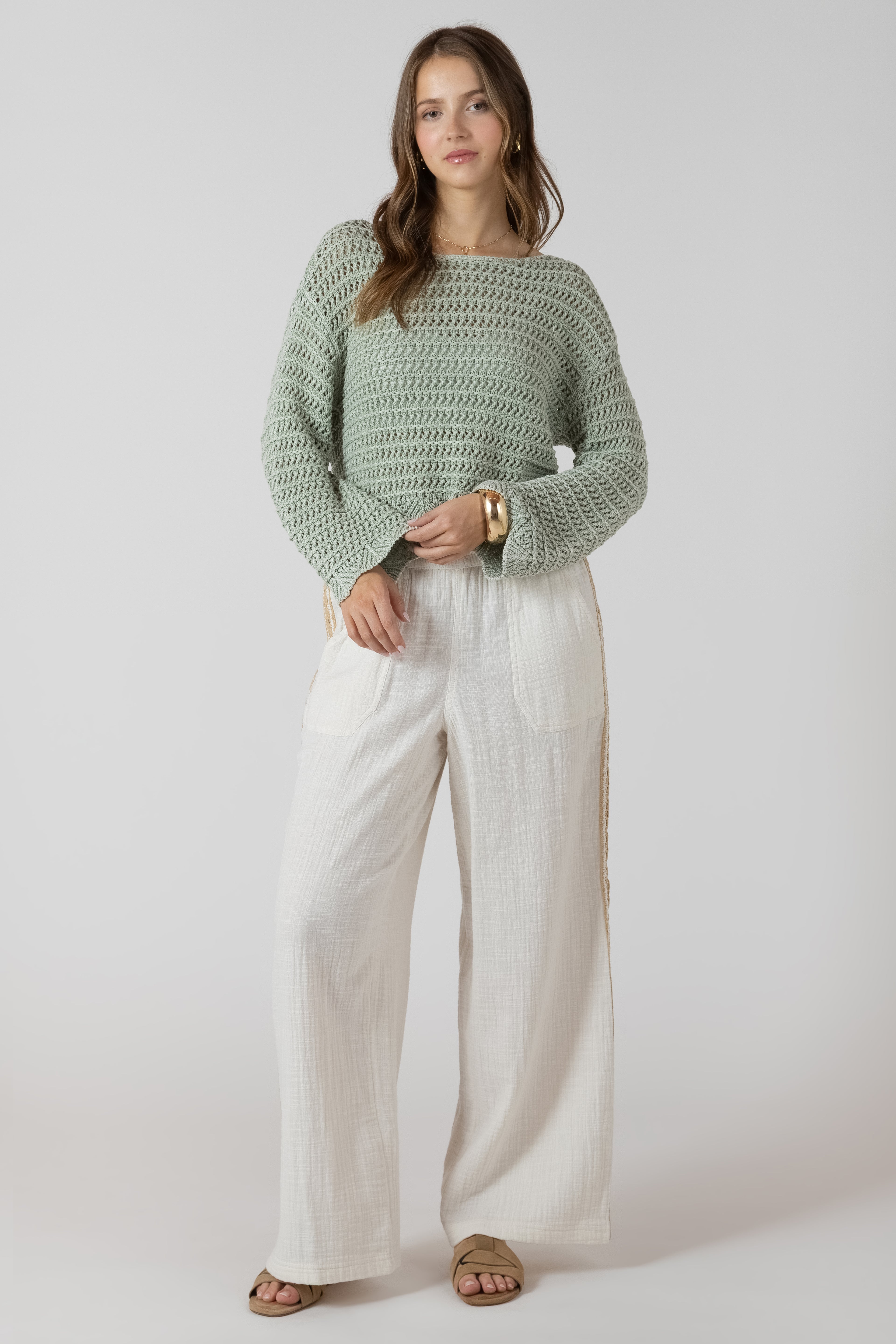 Scalloped Hem Open Stitch Sweater