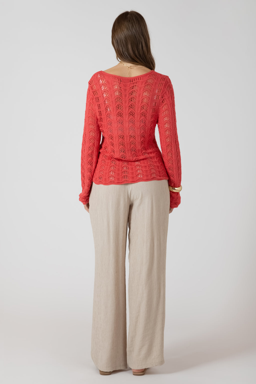 Scalloped Open Work Fishnet Sweater