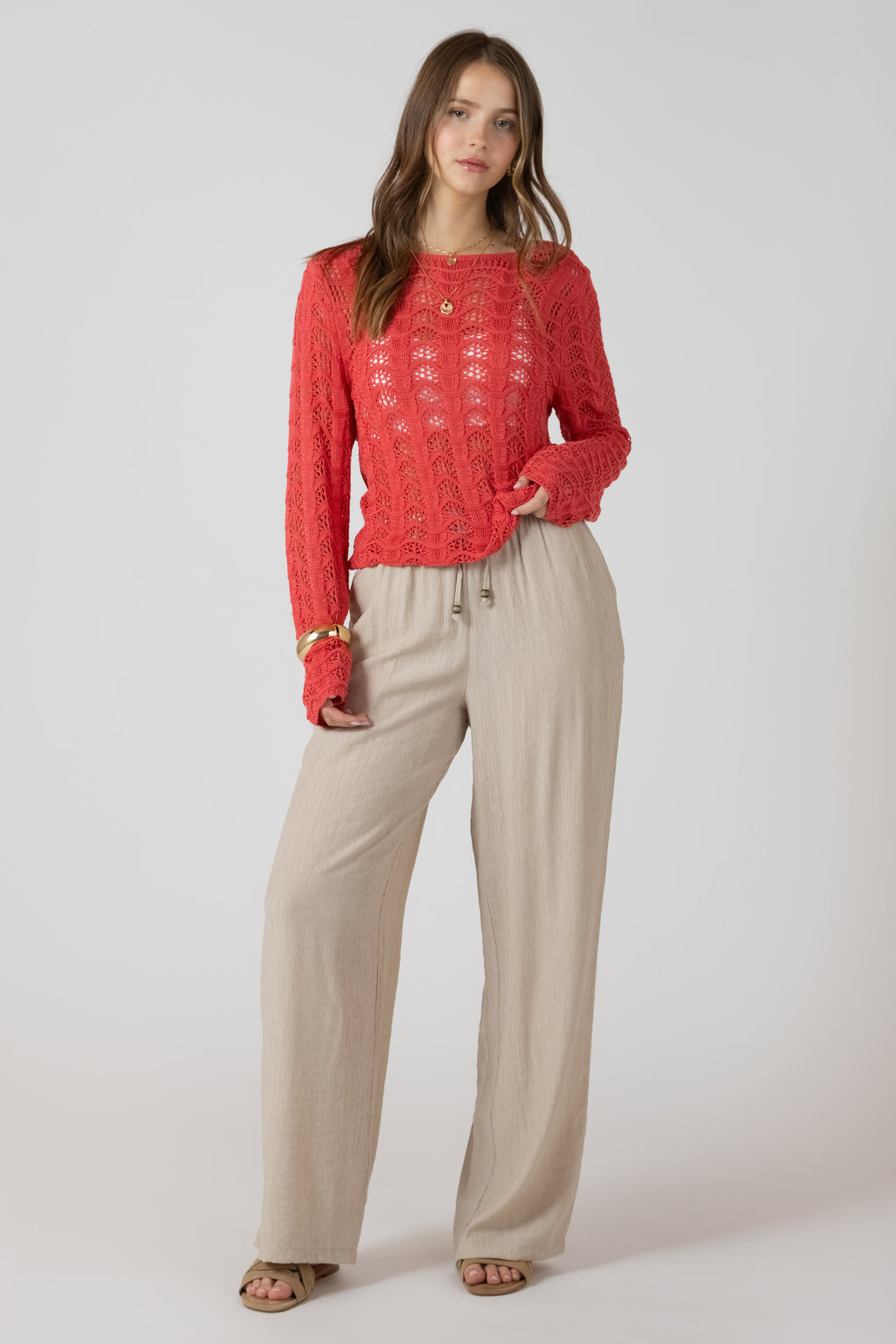 Scalloped Open Work Fishnet Sweater