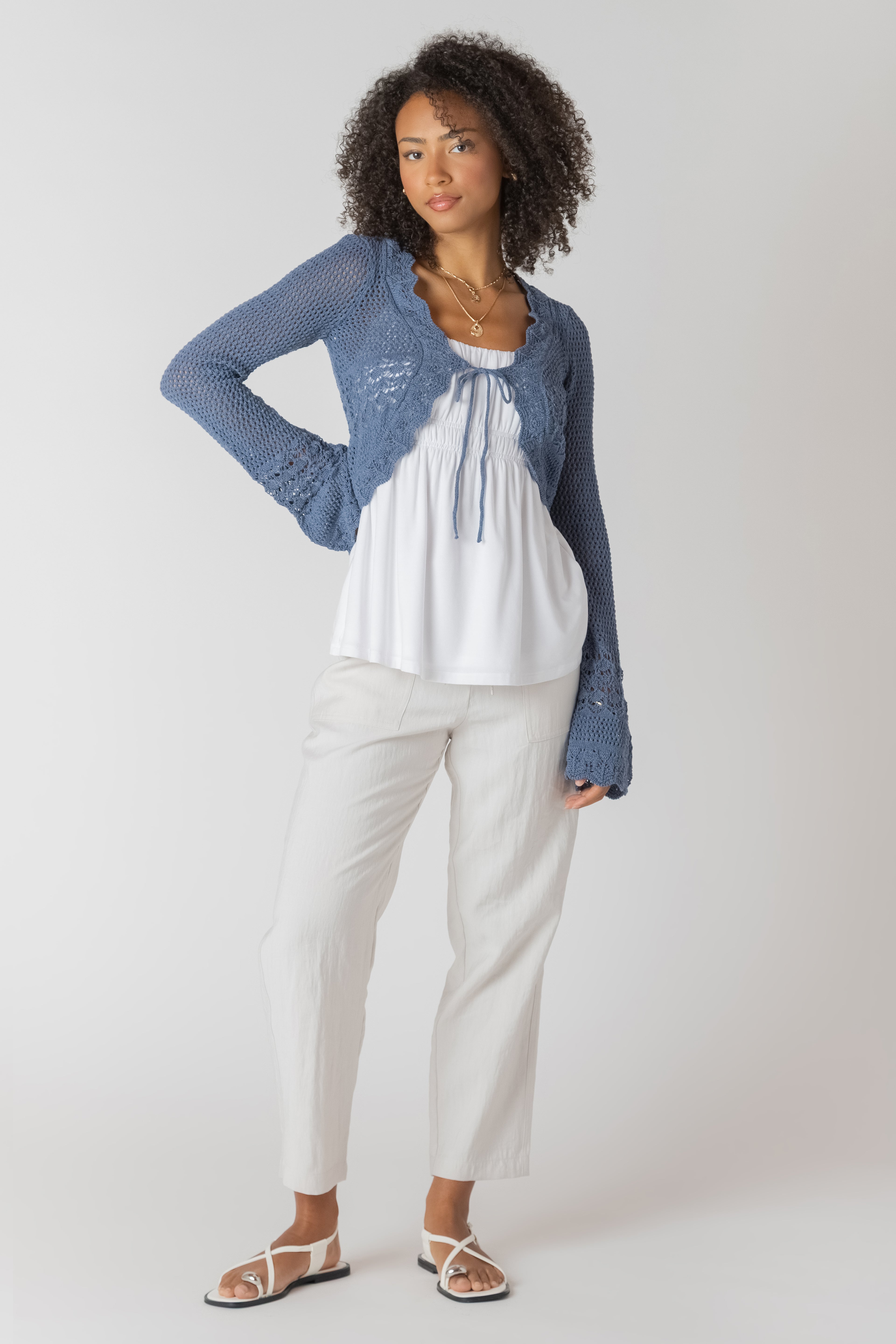 Tie Front Cropped Crochet Cardigan