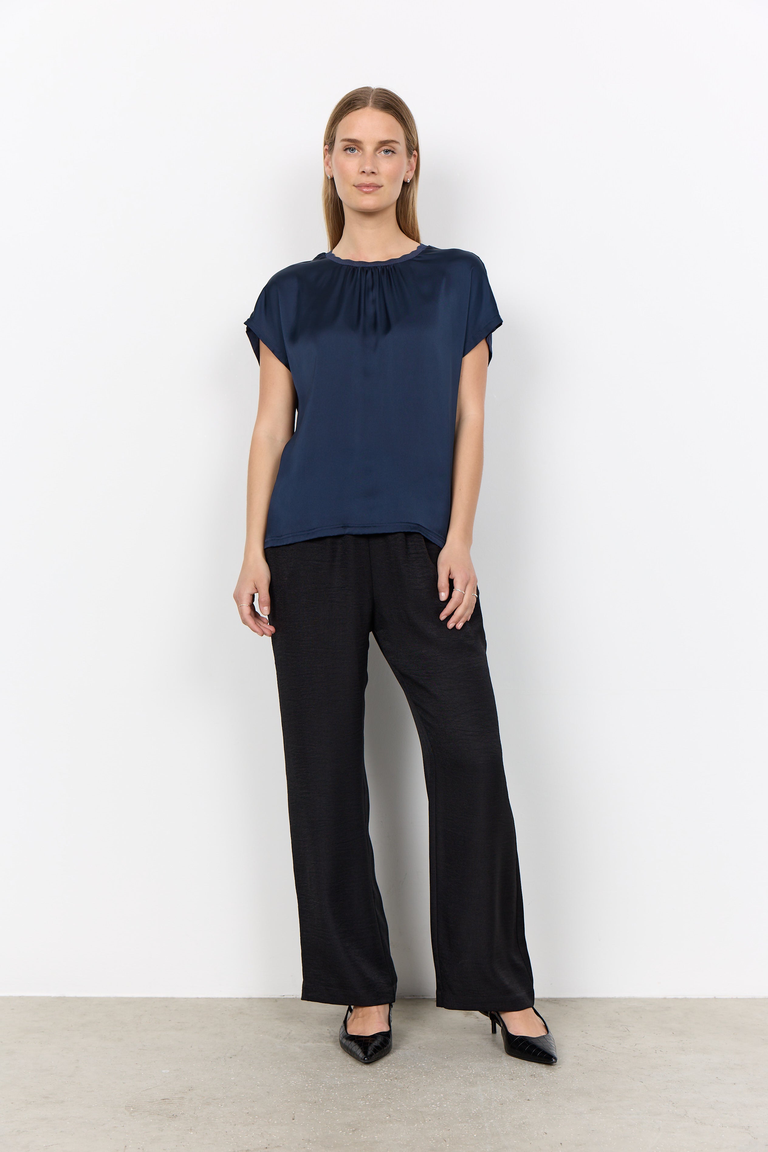 Thilde Silky Gathered Neckline Loose Blouse