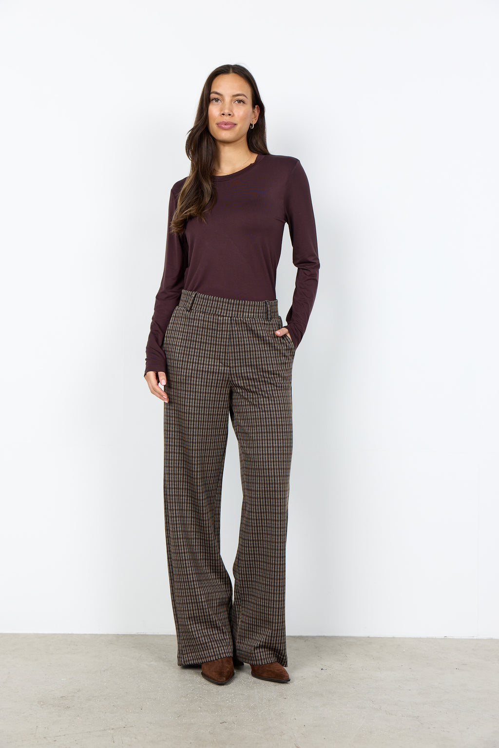 Hekla Wide Leg Plaid Print Trousers
