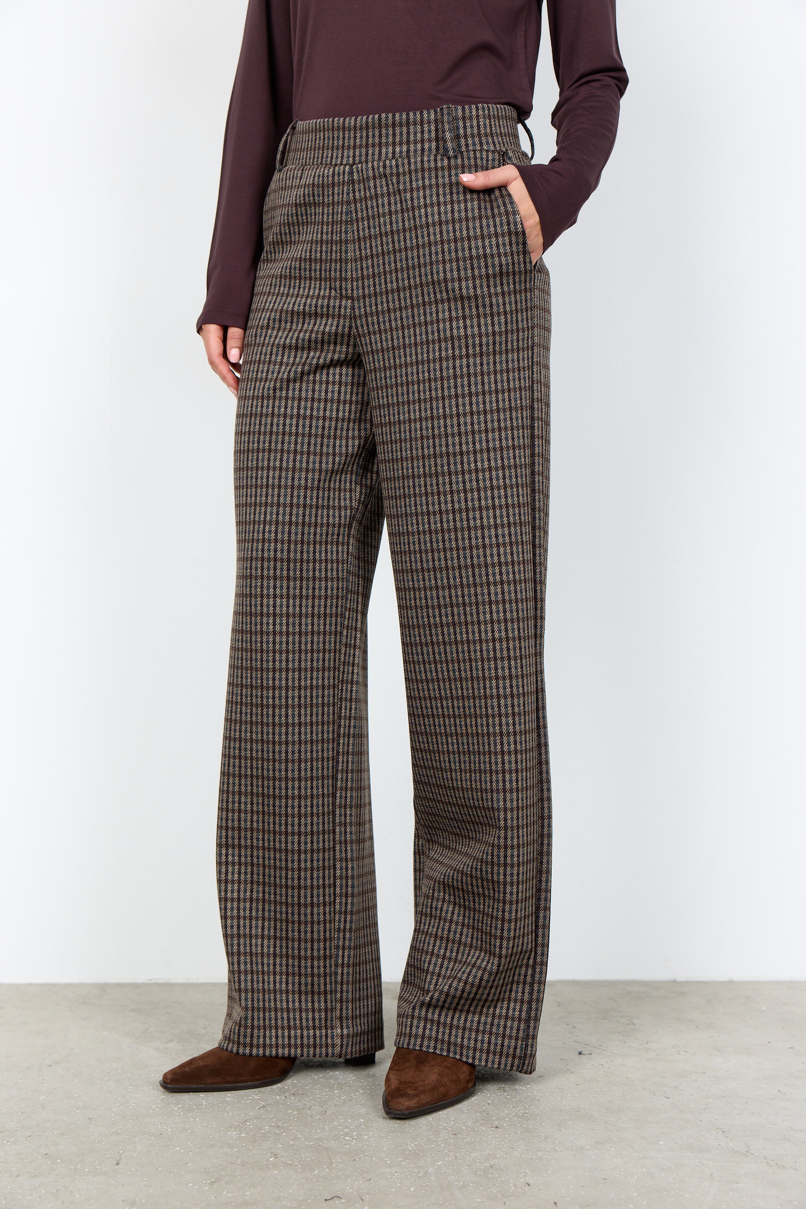 Hekla Wide Leg Plaid Print Trousers