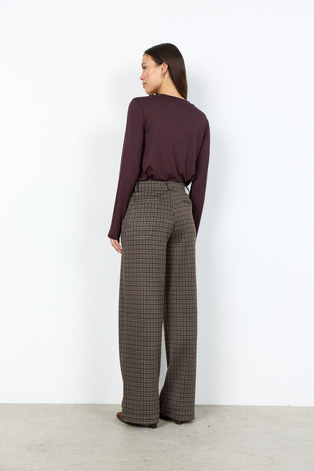 Hekla Wide Leg Plaid Print Trousers