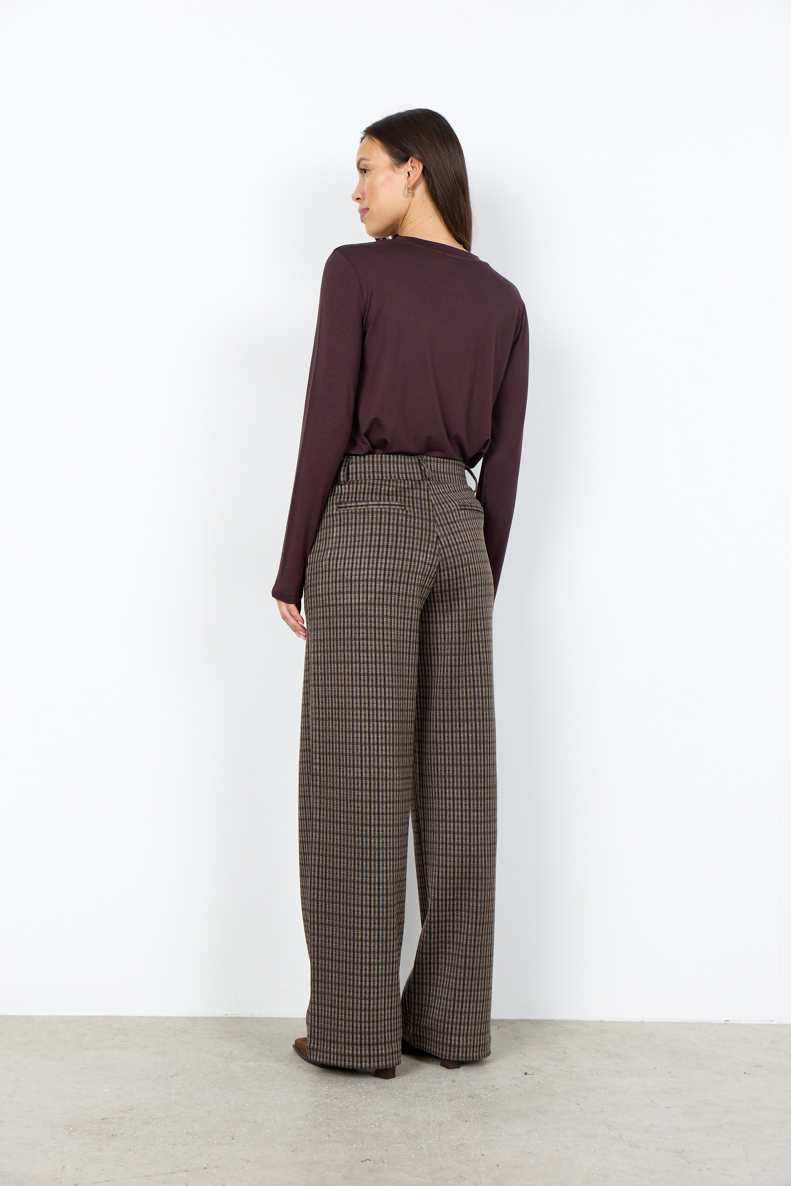 Hekla Wide Leg Plaid Print Trousers