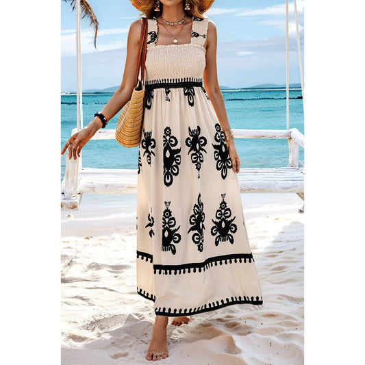 Square Neck Sleeveless High Waist Dress