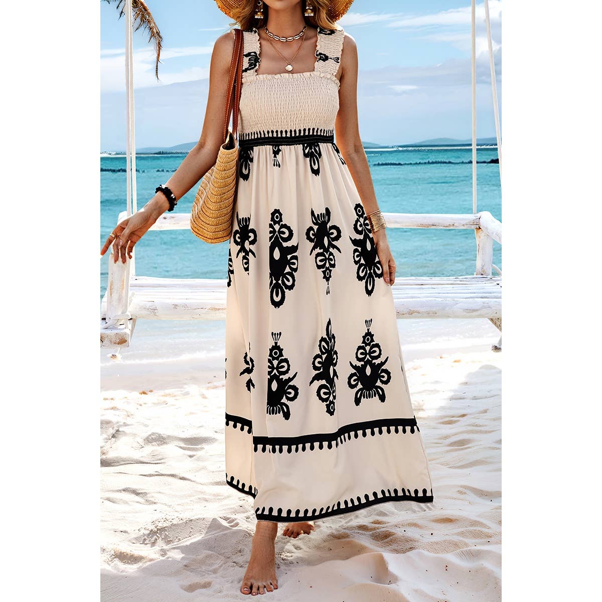 Square Neck Sleeveless High Waist Dress
