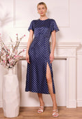 Janzur Satin Polka Dot Midi Dress