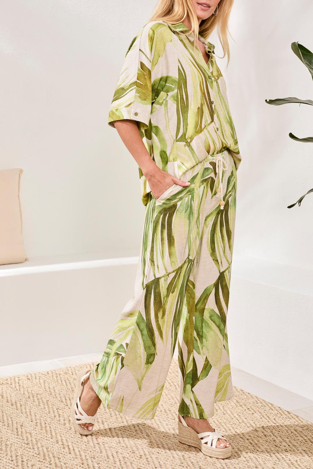 Flowy Linen Flare Pants With Drawcord Waist