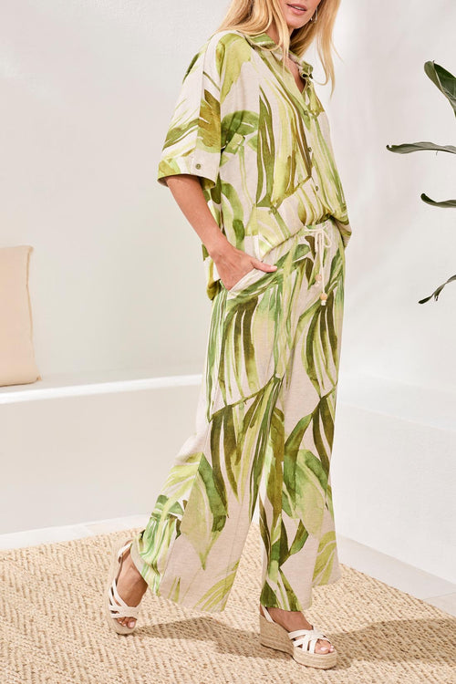 Flowy Linen Flare Pants With Drawcord Waist