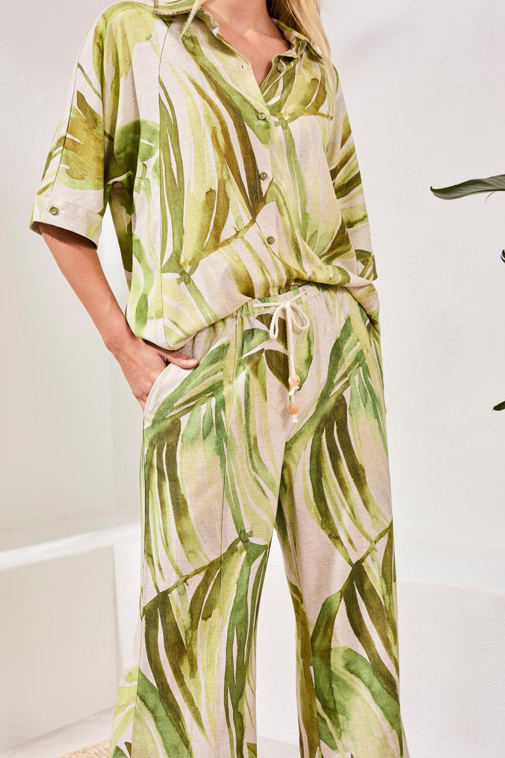 Flowy Linen Flare Pants With Drawcord Waist