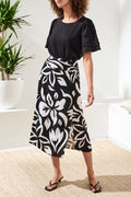 Pull On Wrap Front Midi Skirt