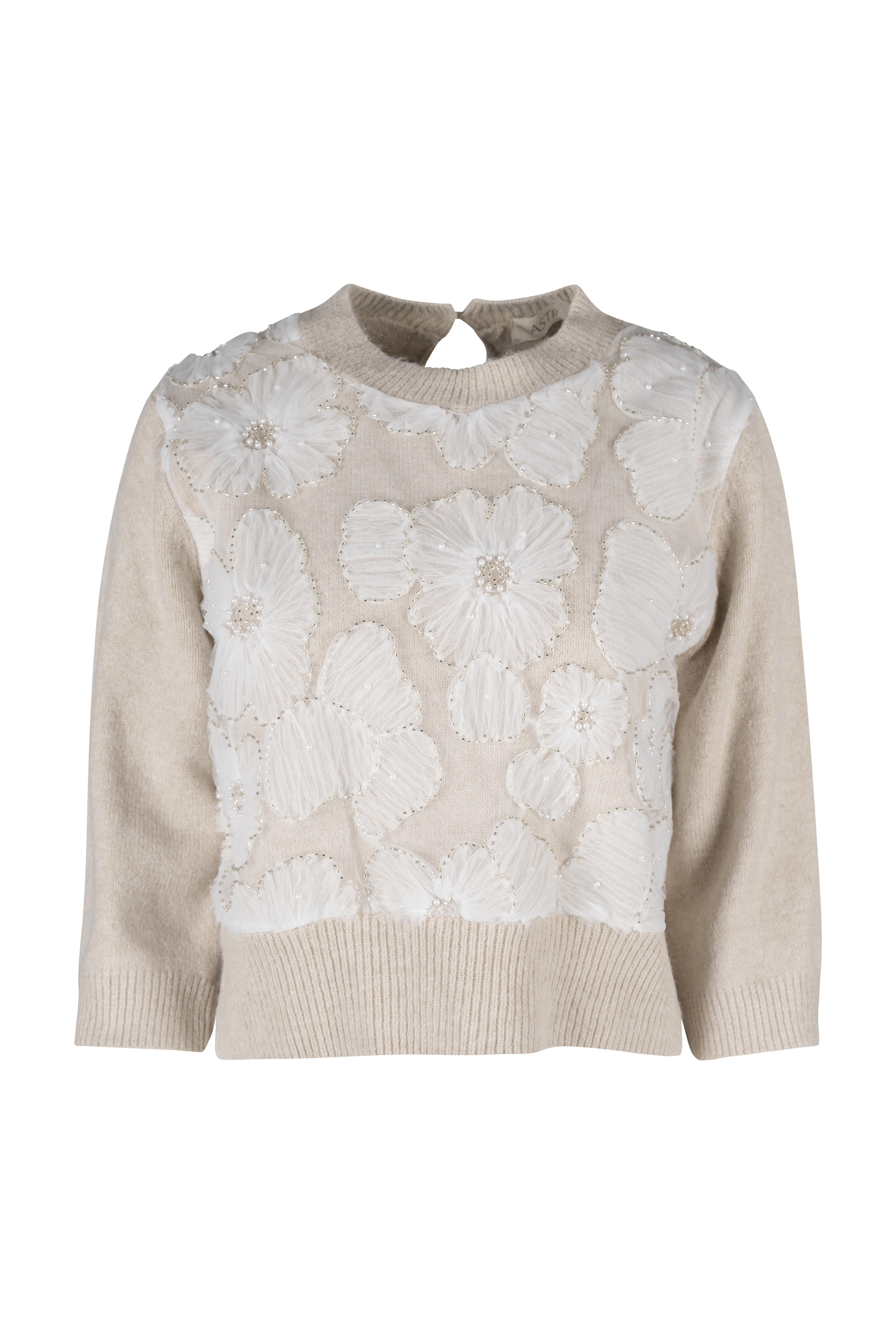 Floral Applique 3/4 Sleeve Sweater